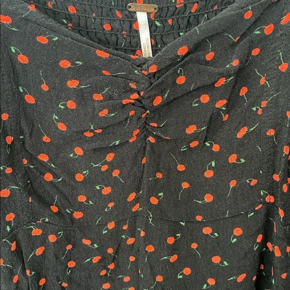 Free People Black Blouse with Red Cherries - Picture 6 of 16